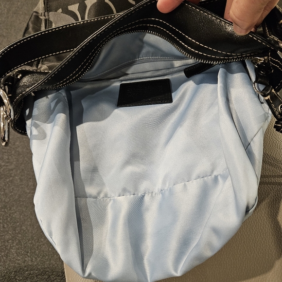 COACH Zoe Signature Black Canvas Hobo Shoulder Bag with Black Leather Trim - Picture 16 of 16